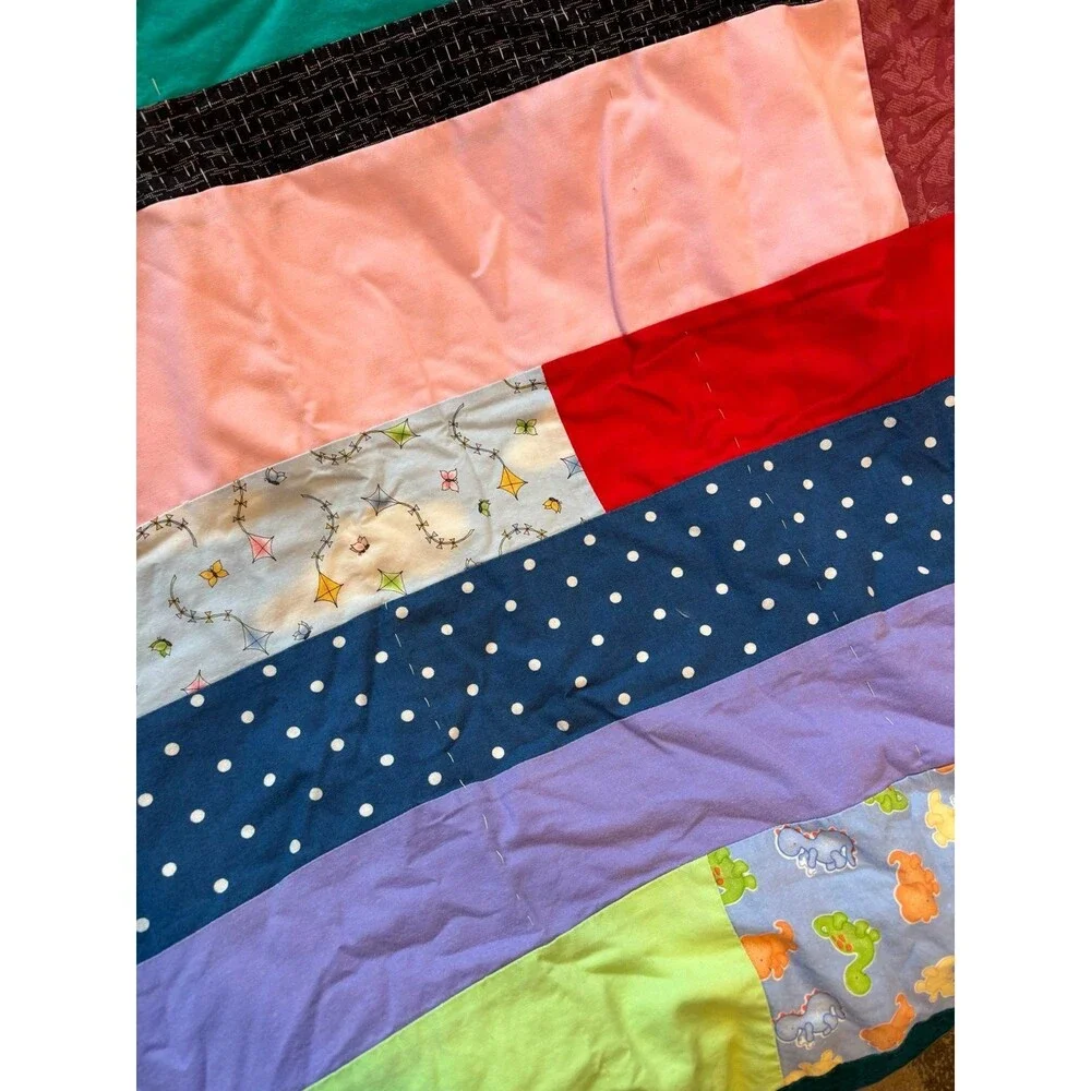 scrappy throw lap baby quilt striped machine pieced hand stitched